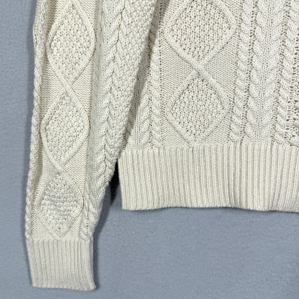 J Crew Sweater Womens XS Cream Cotton Cable Knit Crewneck Fisherman Pullover NWT - Picture 3 of 10